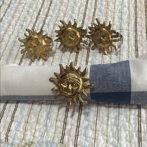Set of 4 Vintage Gold Sunburst Napkin Rings brass